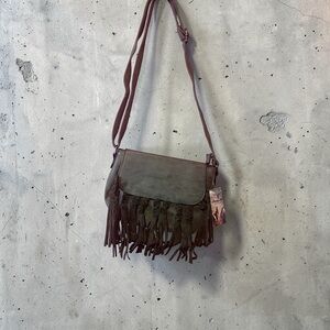 Fringed Crossbody Bag in Olive Green - Casual Boho Style